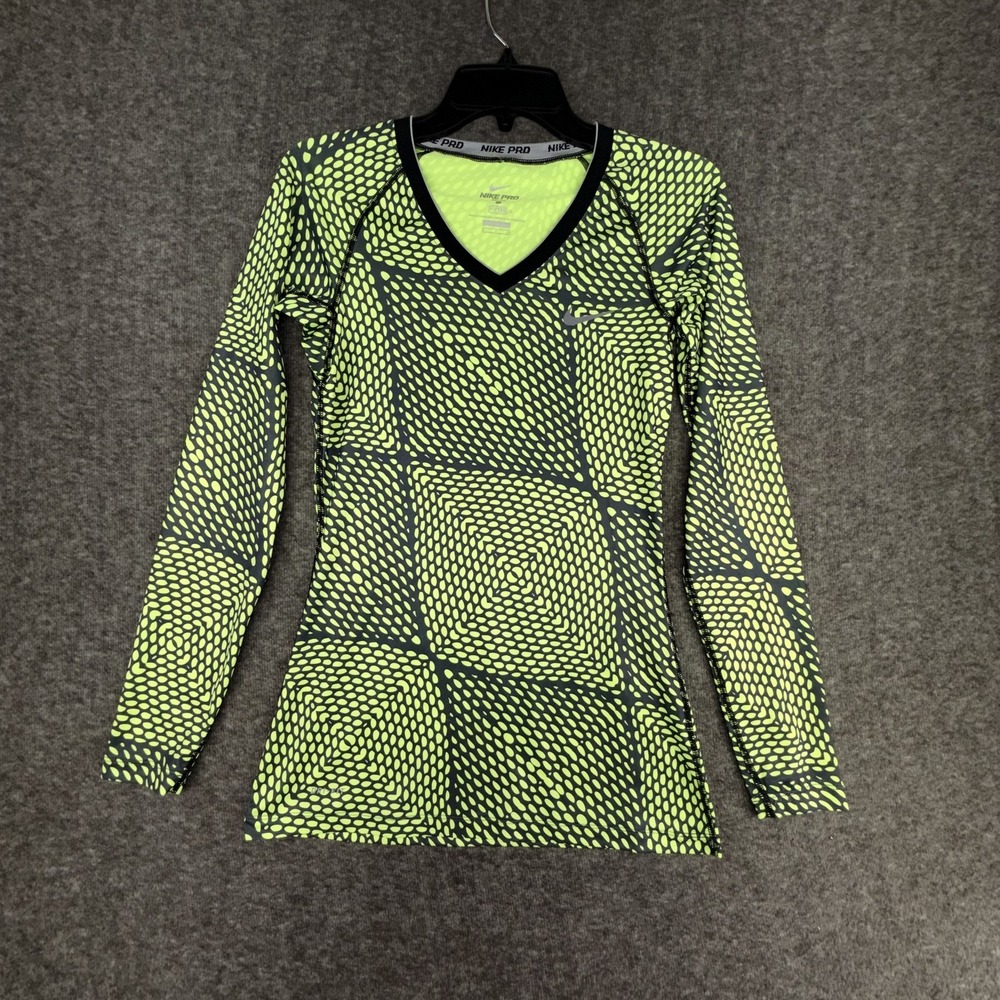 Nike Pro Compression Shirt Womens S Volt Green Snakeskin Dri-FIT Long Sleeve Top